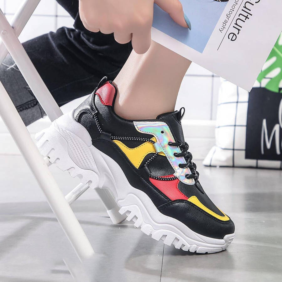 Chunky Platform Sport Sneakers - BLACK / 7
