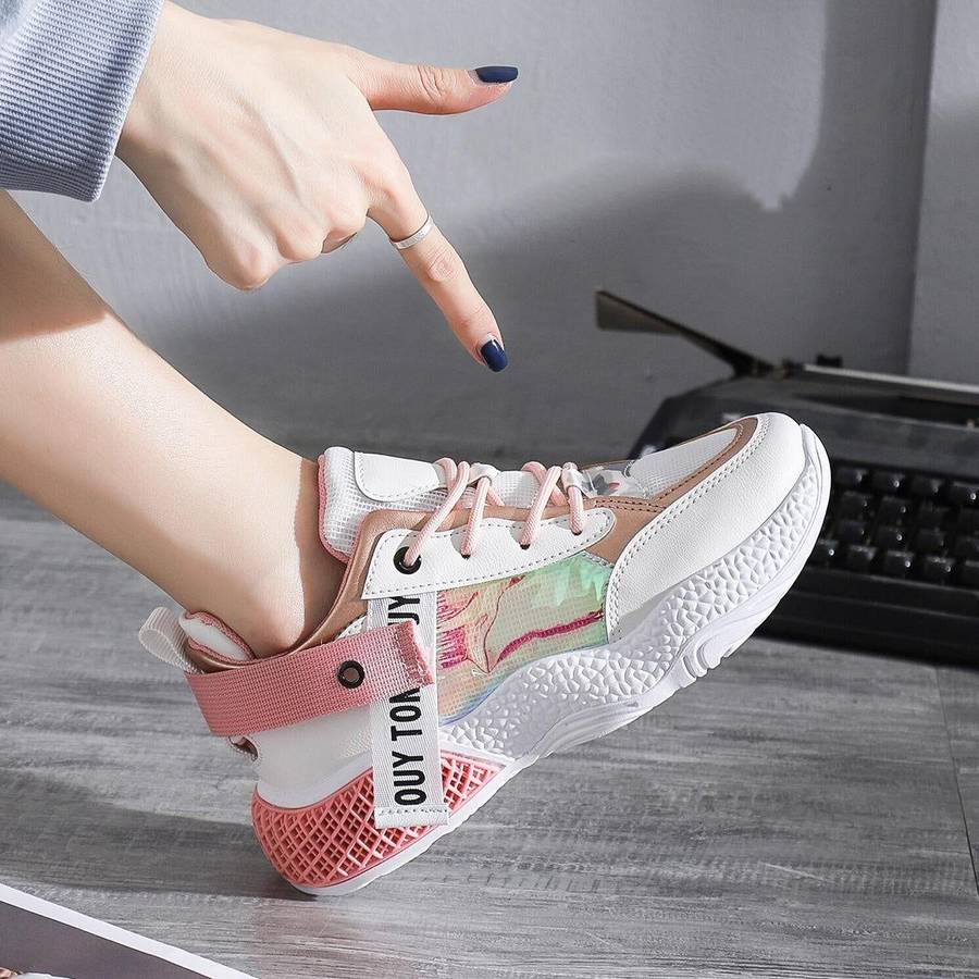 Chunky Platform Sport Sneakers - WHITE/PINK / 8