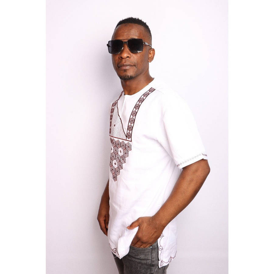 Mens African Vintage Embroidered T-Shirt - BLUE / L