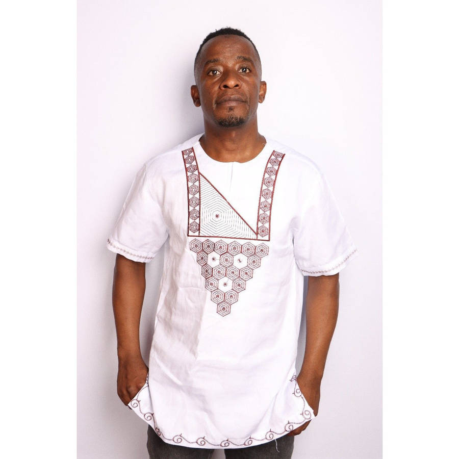 Mens African Vintage Embroidered T-Shirt - BLUE / L