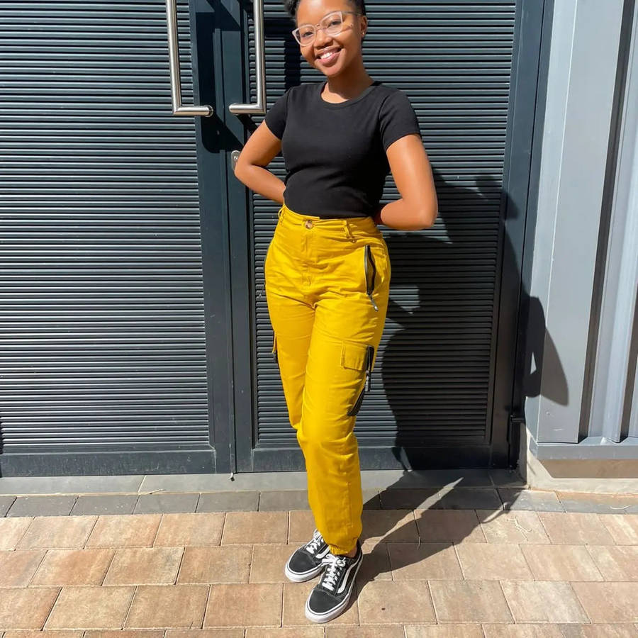 Side Pocket High waist Cargo Pant - YELLOW / 28