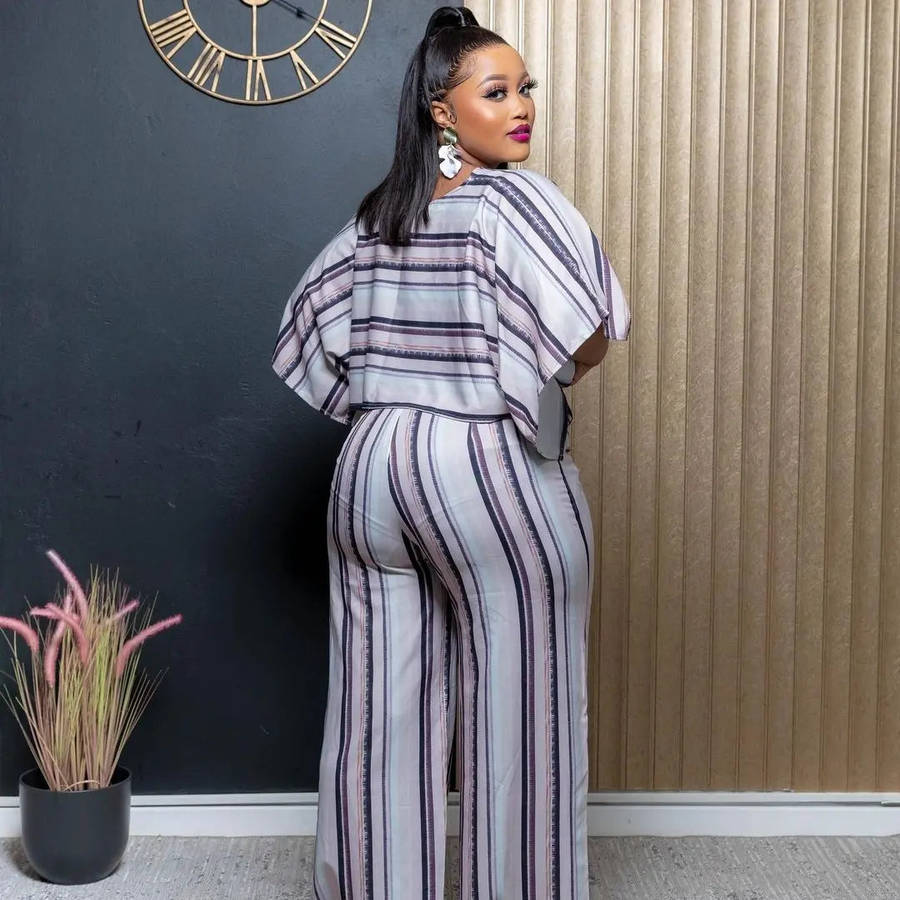 Striped High Waisted Pant and Crop Set