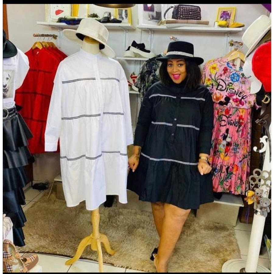 Half Butoon Bubble Dress - RED / L