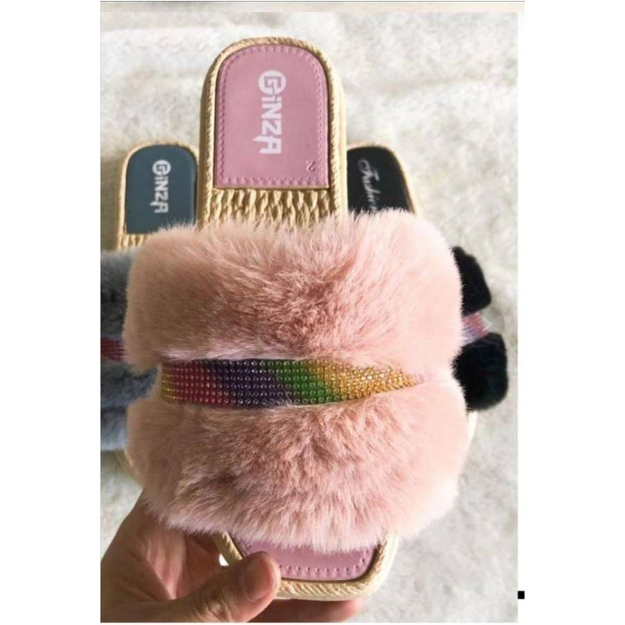 Furry Slides Outside Sexy Shoes - PINK / 8