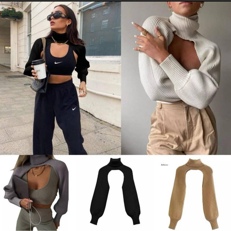 Turtleneck Crop Top Sweater - BLACK / 32-38