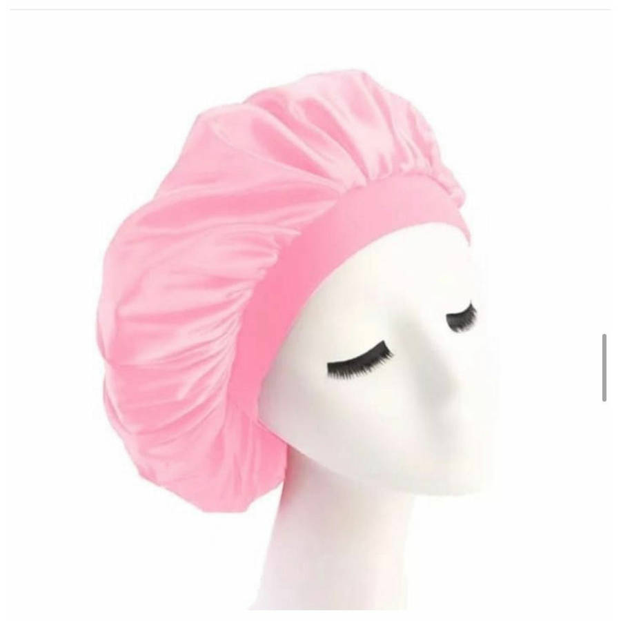 Satin Hair Bonnet Bed Hat Head Cover - BLACK
