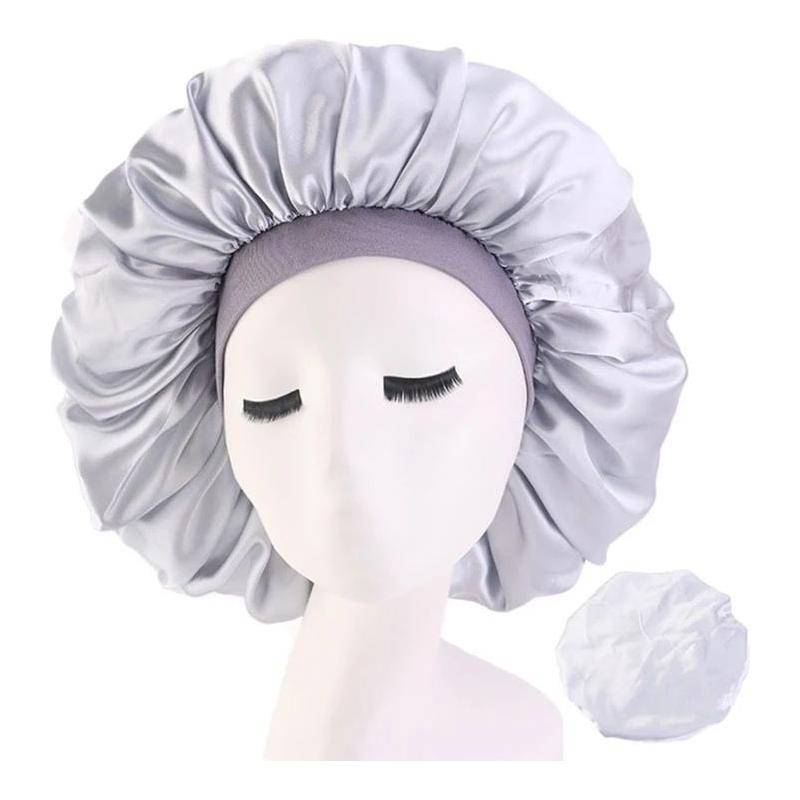 Satin Hair Bonnet Bed Hat Head Cover - BLACK