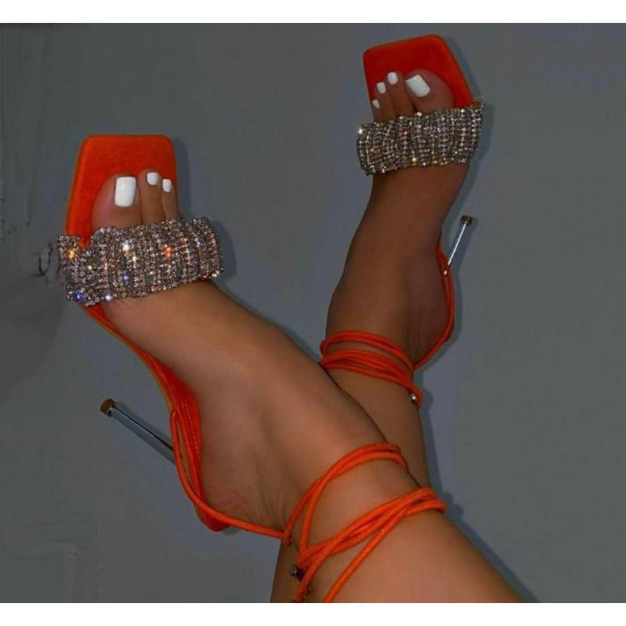 Open Toe Ankle Buckle Strap Shoes - ORANGE / 3