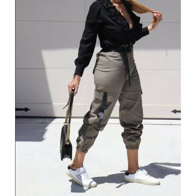 Side Pocket High waist Cargo Pant - YELLOW / 28