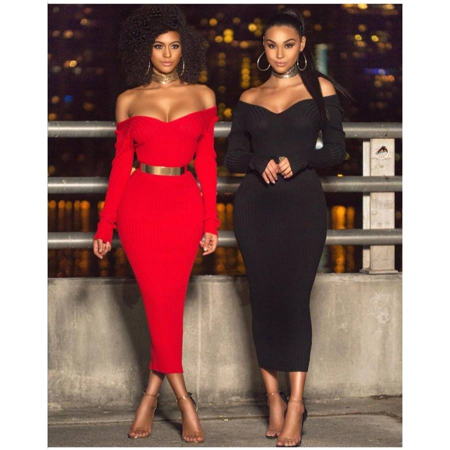 Deep V-Neck Sweater Dress - WHITE / S/M