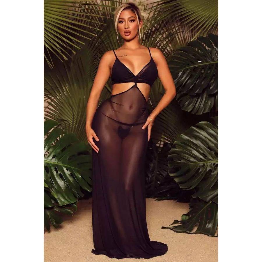 Cut Out See Through Coverup and Bikini Set