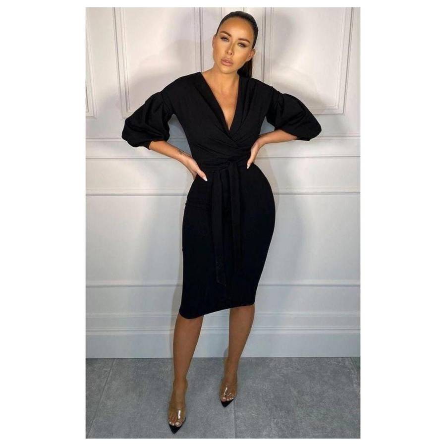 Deep V-Neck Cold Shoulder Bodycon Dress - RED / L