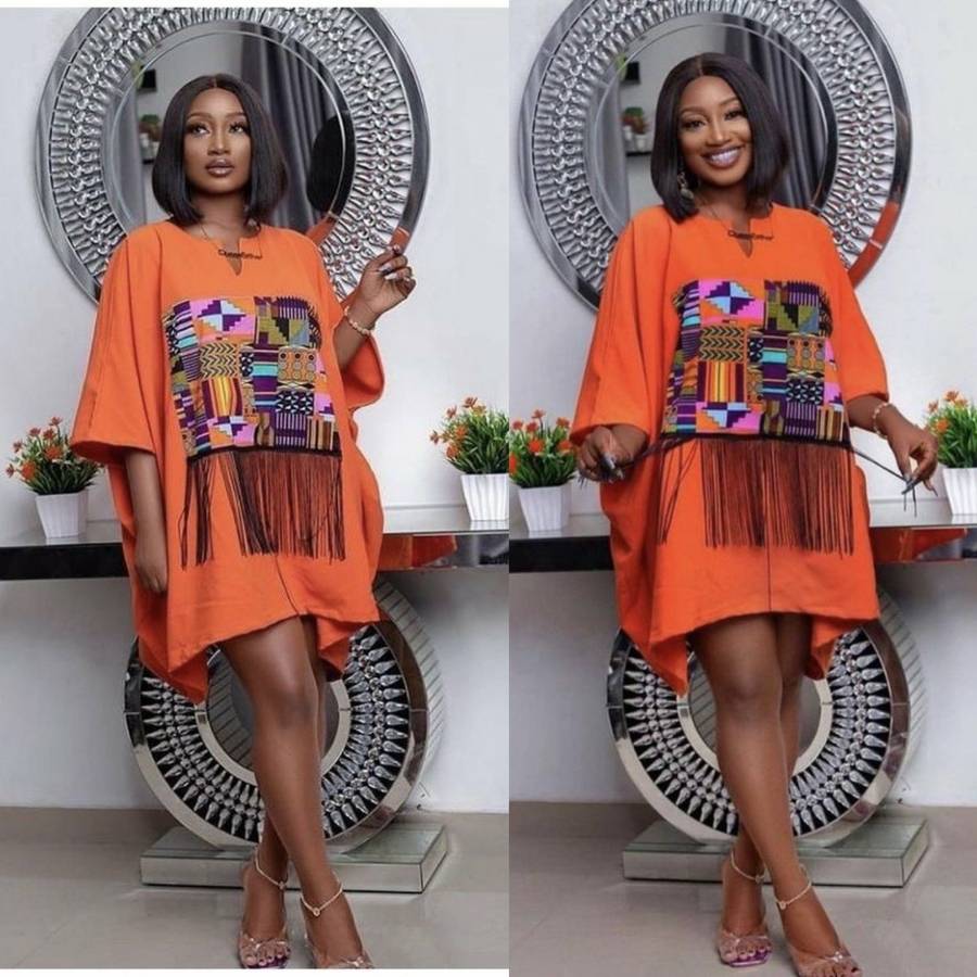 Orange Fringe Detailed Bubble Dress