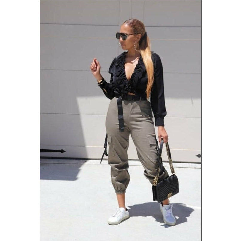 Side Pocket High waist Cargo Pant - YELLOW / 28