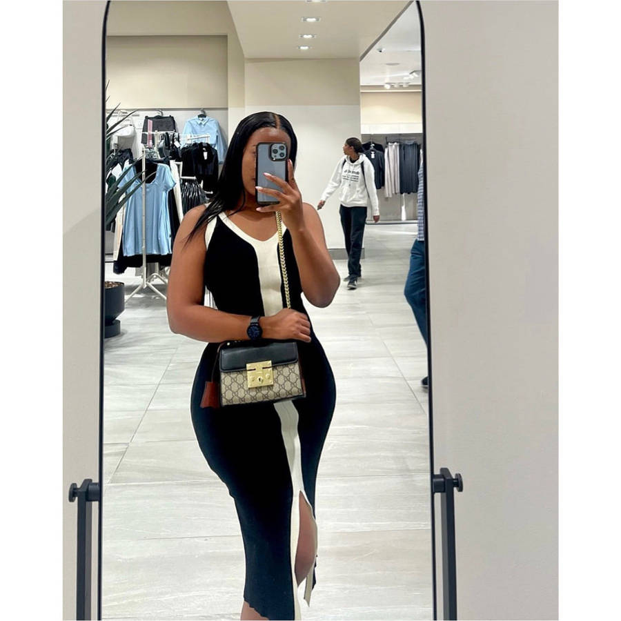 Knitted Sleeveless Dress - BLACK / L