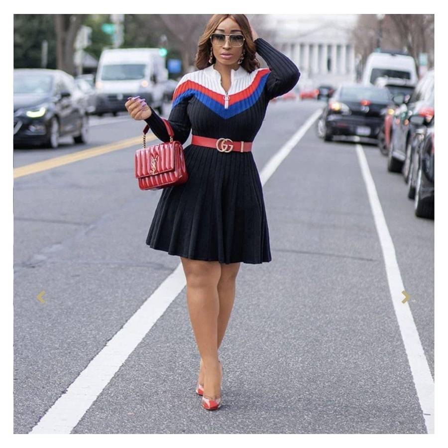 Ribbed Sweater Dress - BLACK / S/M