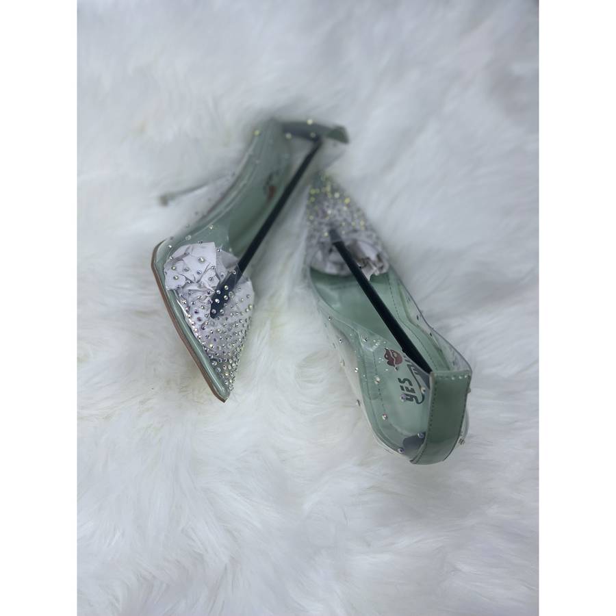 Crystal Rhinestone Transparent PVC Heel - BLACK / 4