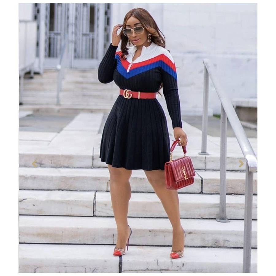 Ribbed Sweater Dress - BLACK / S/M