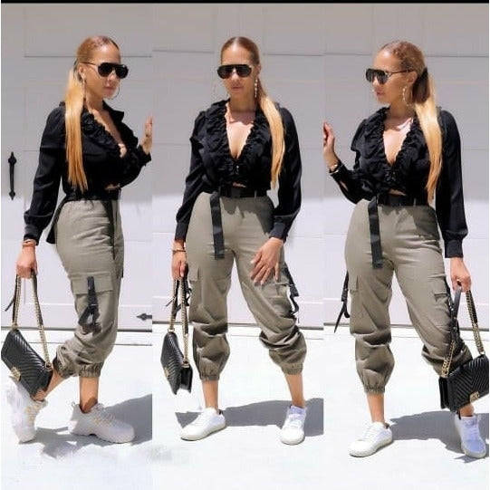 Side Pocket High waist Cargo Pant - YELLOW / 28