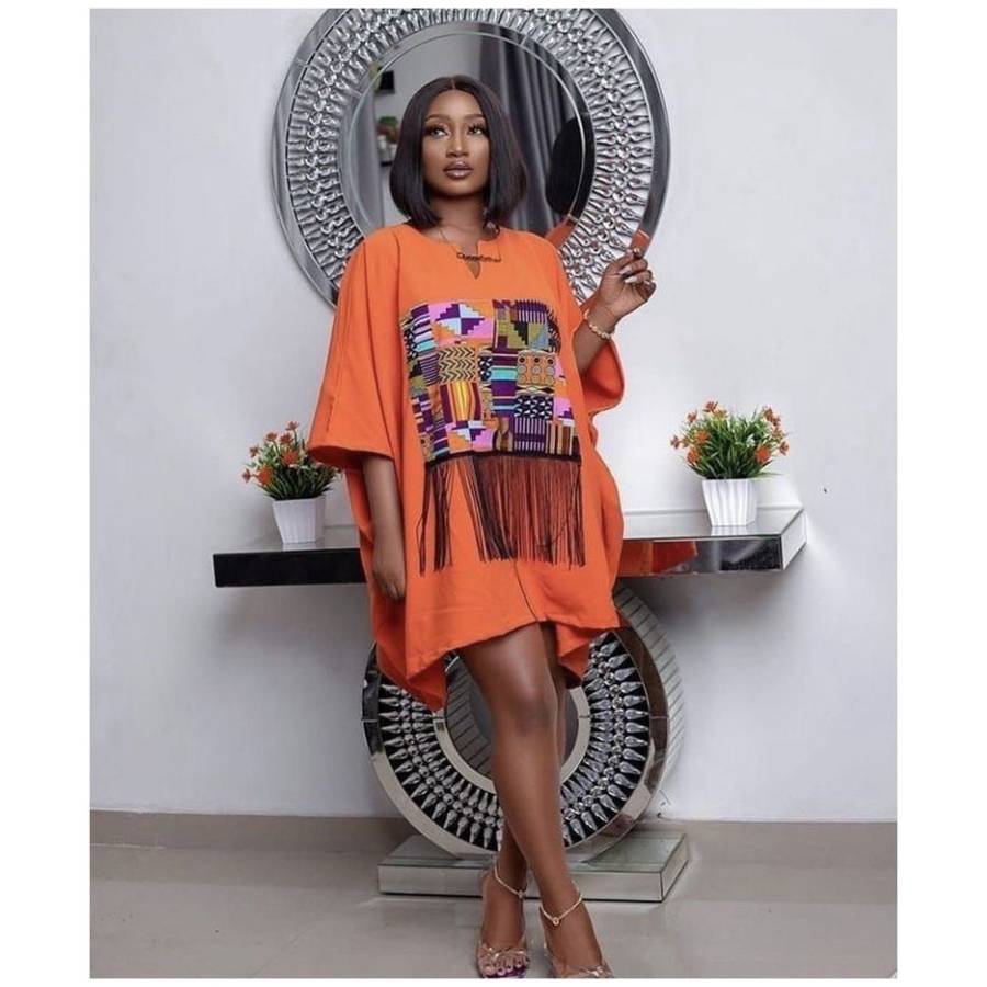 Orange Fringe Detailed Bubble Dress