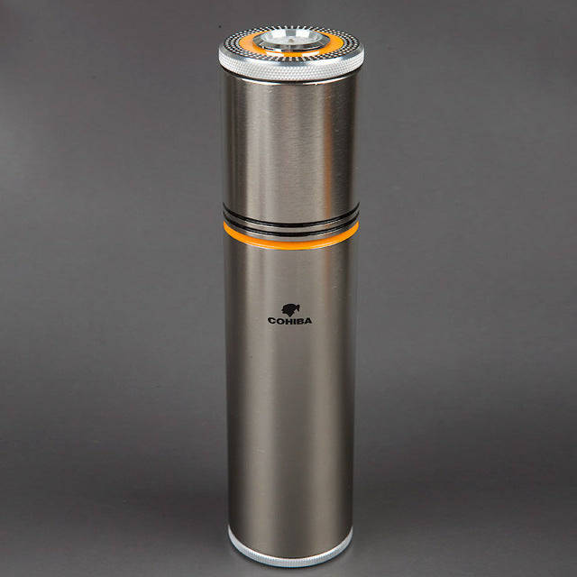 COHIBA MINI Gadgets Yellow&Black&Silver Travel Aluminium Alloy Cigar Tube Portable Jar M... - silver