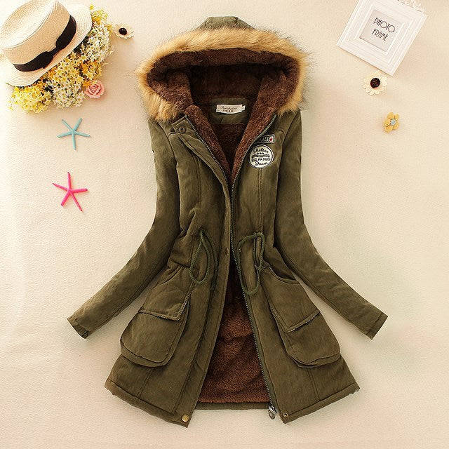 Female Women Winter Coat Thickening Cotton Winter Jacket Womens Outwear Parkas f... - army green / S