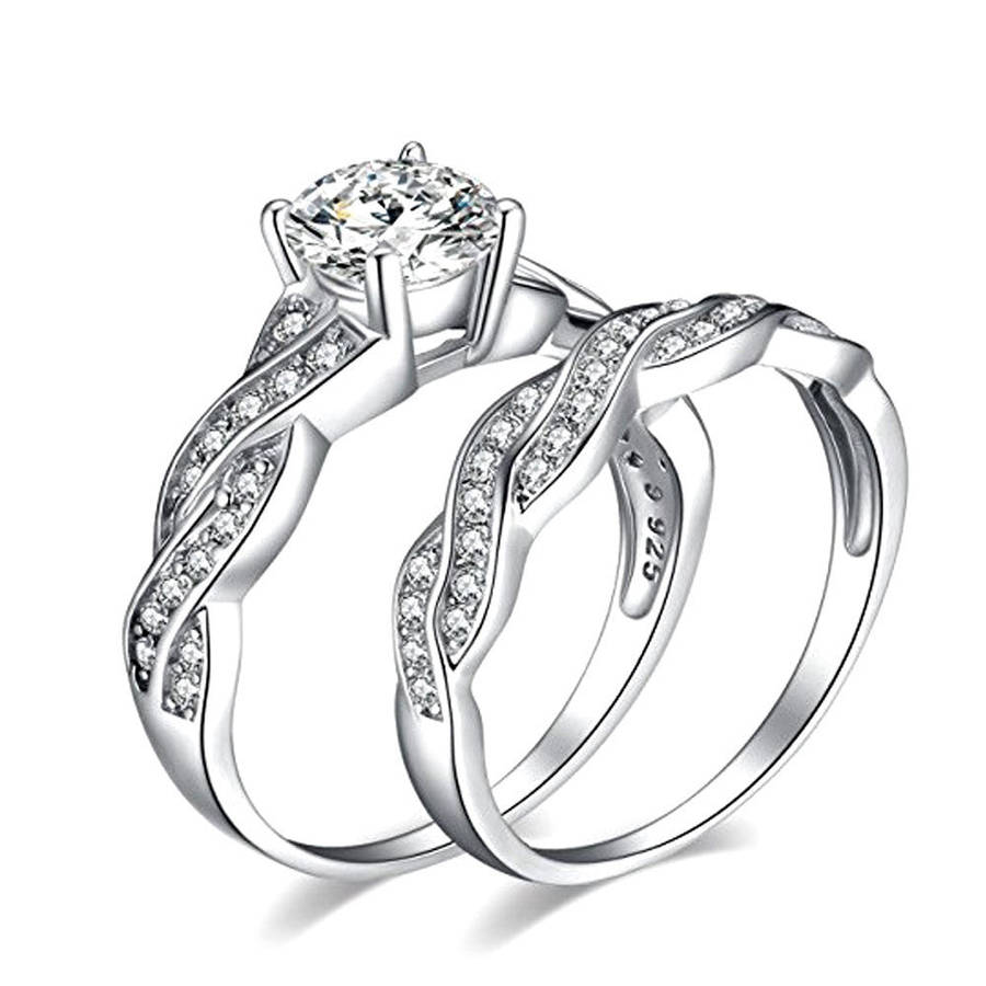 Anniversary Promise Wedding Band Engagement Ring Bridal Sets Love Ring - E