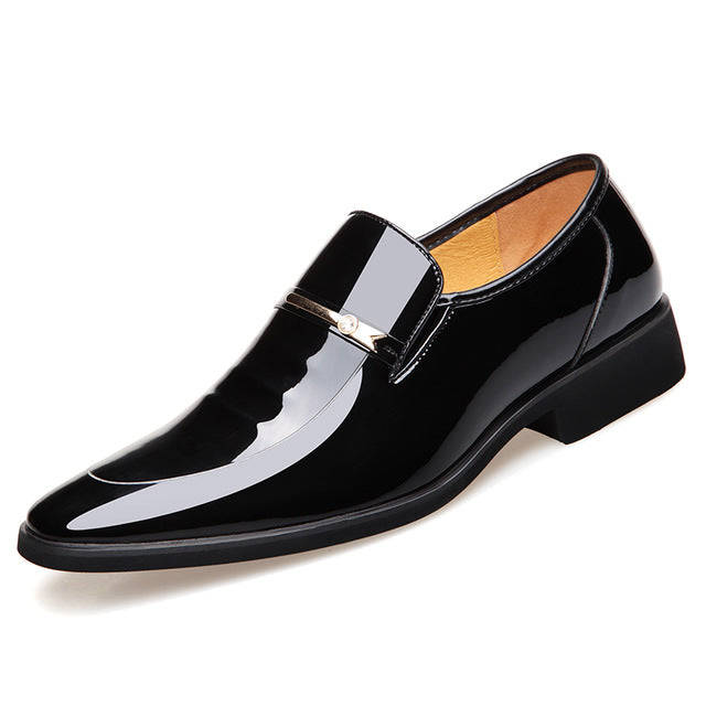 MUHUISEN Men Dress Leather Shoes Slip On Fashion Male Formal Oxford Shoes Flats Poi... - Black / 9.5