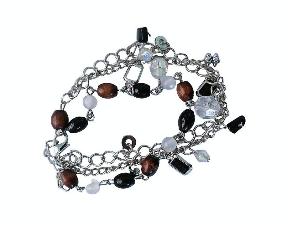 Fashionable Silver Beaded Charm Bracelet