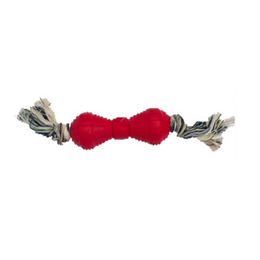 SP  Rubber Paw Dumbell with Chew Rope Red  SP2104