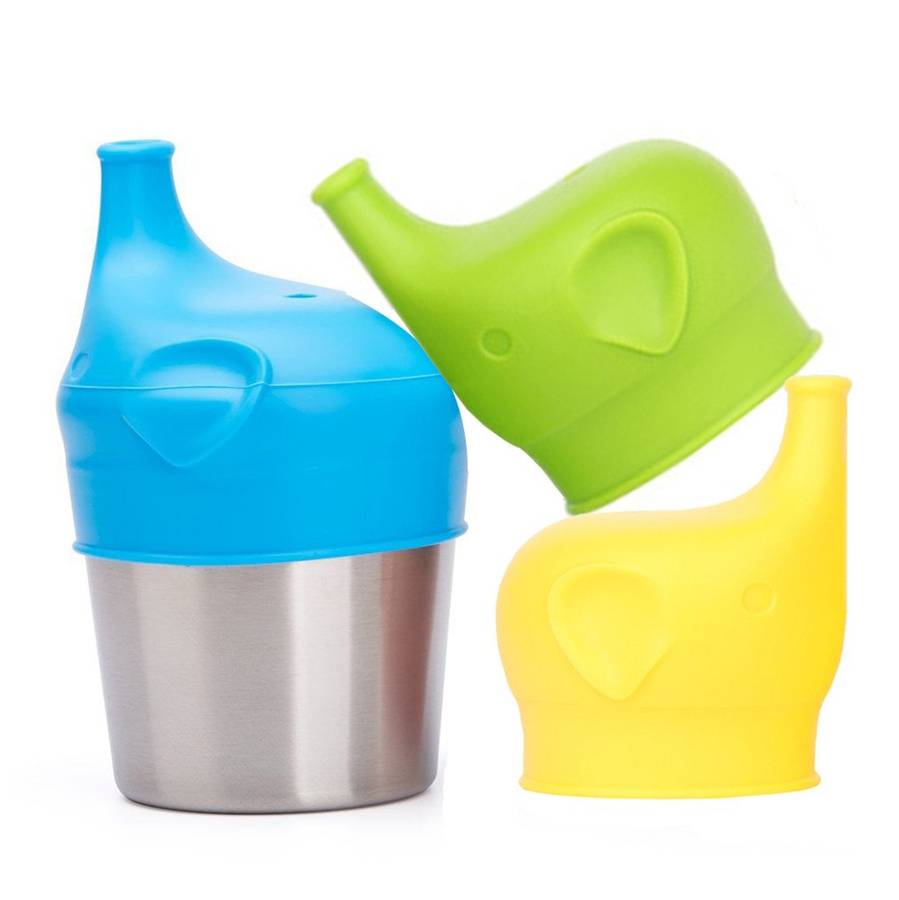 2pcs Elephant Spill Proof Food-Grade Silicone Sippy Lids for Kids