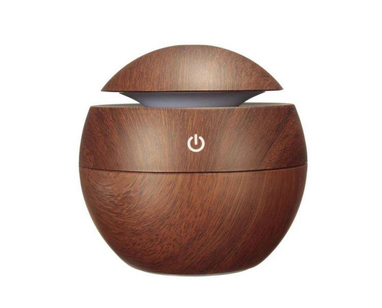 Round USB Ultrasonic Aroma Humidifier - Dark Wood Grain