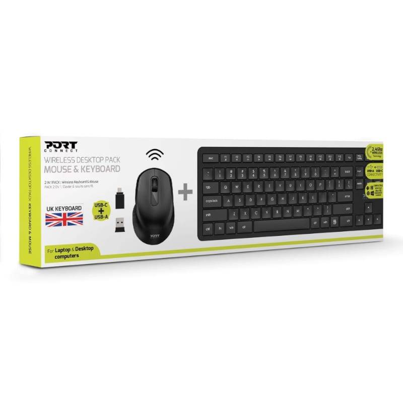 Port Wireless Keyboard and Mouse Combo with USB and Type-C Dongle - Black (UNBOXED DEAL)