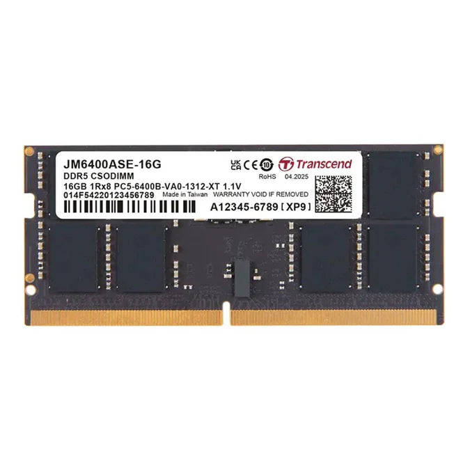TRANSCEND JET MEMORY 16GB DDR5-6400 Unbuffered NOTEBOOK SO-DIMM 1RX8 CL52  (2Gx8)x8 1.1V