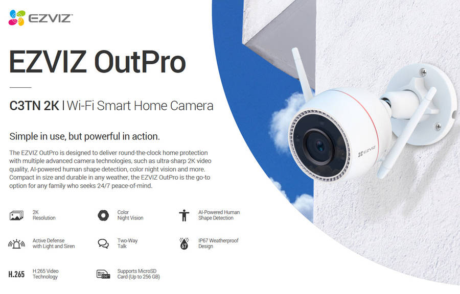 EZVIZ OutPro 2K AI WiFi Security Camera & Hikvision 64GB Micro SD Card (UNBOXED DEAL)