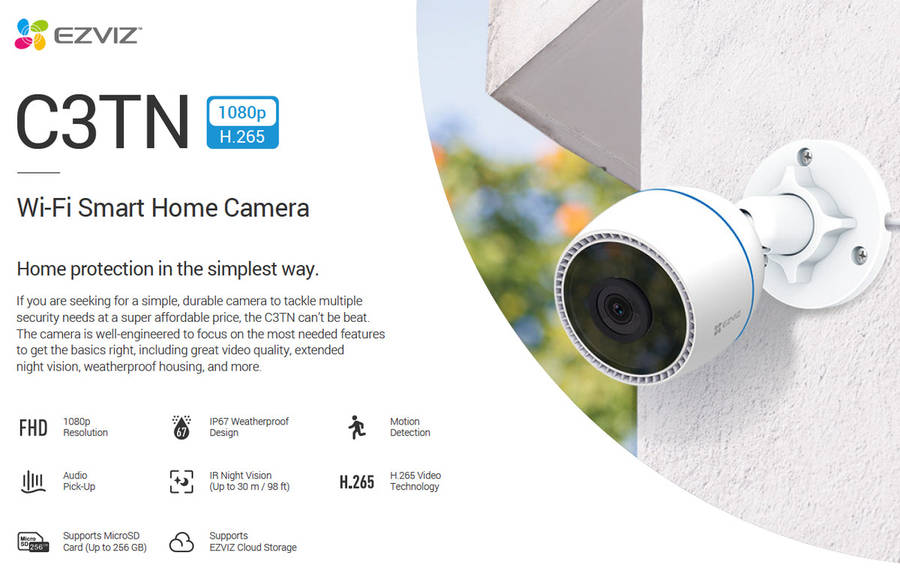 EZVIZ C3TN 1080p Full HD Outdoor WiFi Security Camera & Hikvision 32GB Micro SD Card