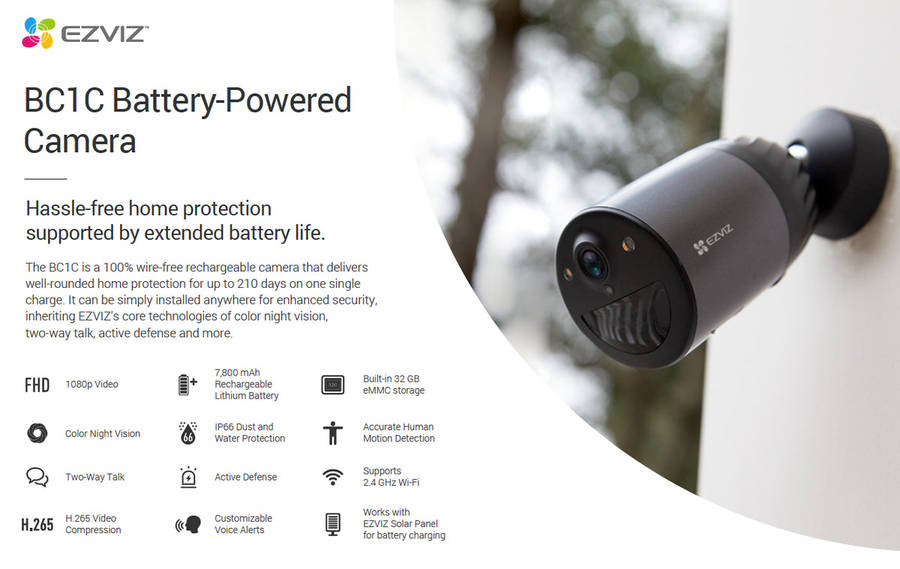 EZVIZ eLife (BC1C) WiFi Battery Security Camera with Solar Panel Box Kit (UNBOXED DEAL)