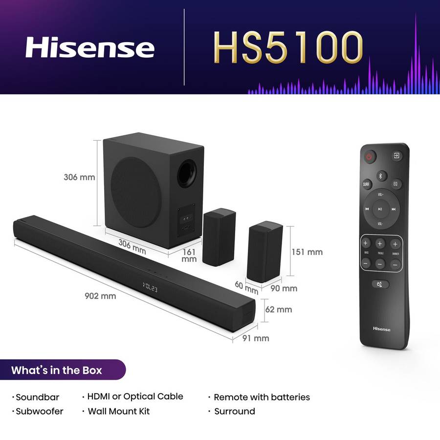 Hisense HS5100 5.1-Channel 510W Sound Bar