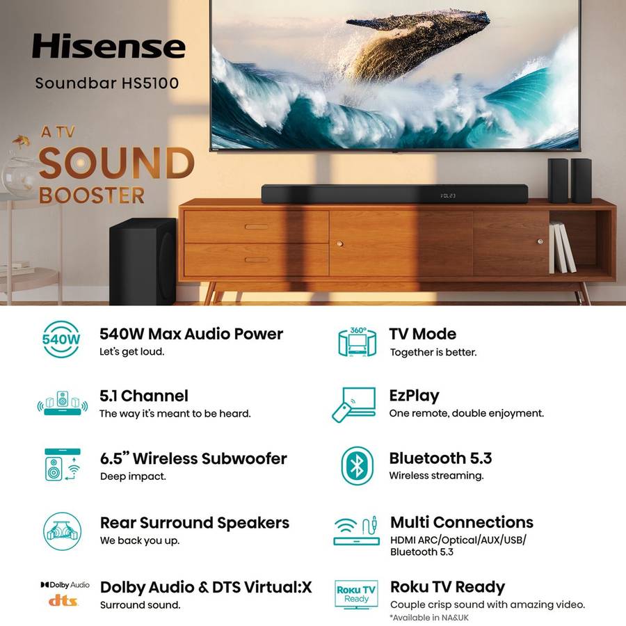 Hisense HS5100 5.1-Channel 510W Sound Bar