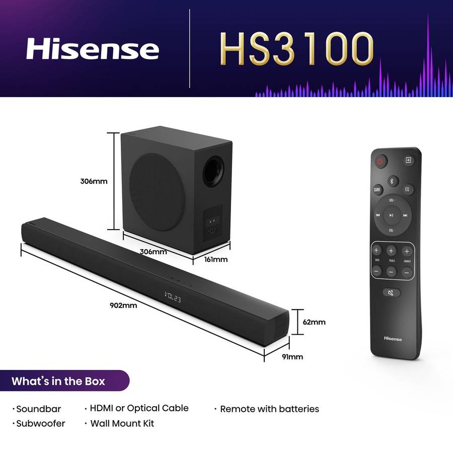 Hisense HS3100 3.1 Channel Soundbar