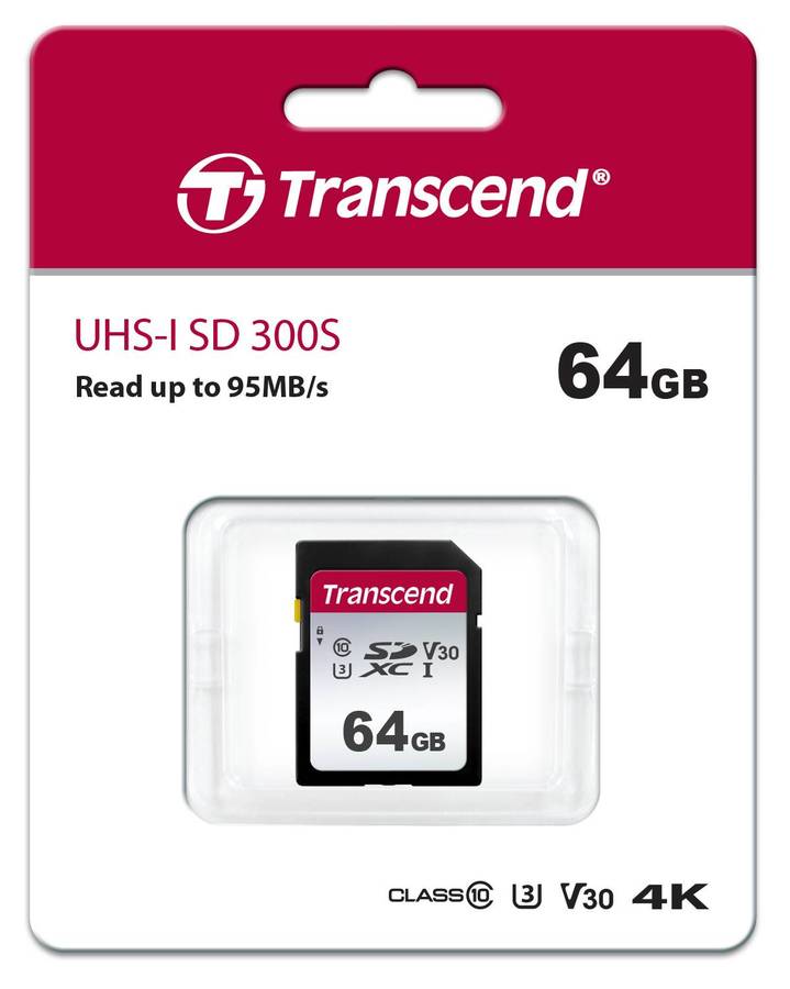 TRANSCEND 300S 64GB UHS-I CLASS 10 U1 U3 V30 SDXC CARD