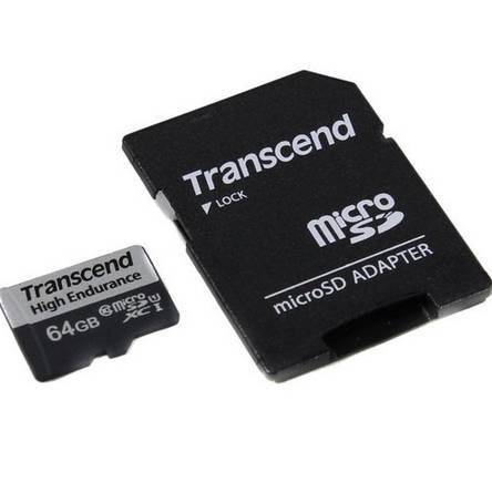 TRANSCEND 350V 64GB HIGH ENDURANCE MICRO SD UHS-I  U1 CLASS10 - READ 100 MB/S - WRITE 45MB/S - 80...