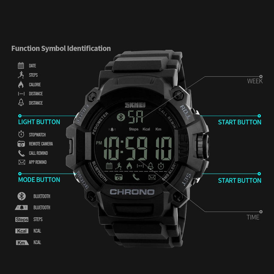 SKMEI 1249 Waterproof  Alarm Bluetooth Sports Watch