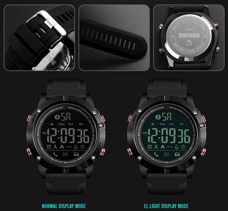 Smart Bluetooth Sport Watch - Pedometer/Reminder Digital Watch skmei 1425 Black