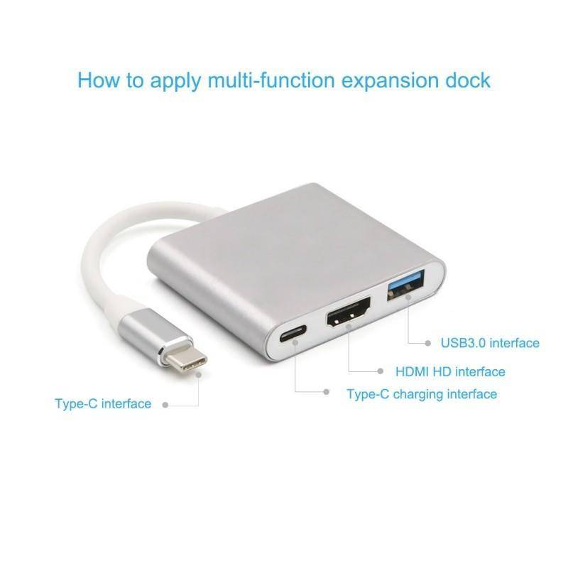 Aluminum Usb-c to Hdmi 3.1 Converter HDMI/USB 3.0/TypeC For macbook- SIlver