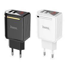 HOCO C39A Digital Display Dual USB Wall Charger EU Plug Adapter for Phone - white