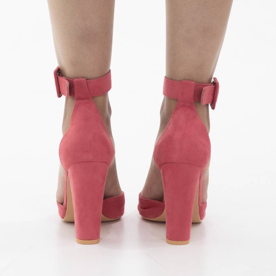 Zirconia open waist pointy on 10cm block heel guava