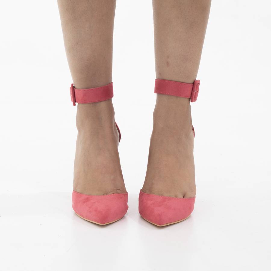Zirconia open waist pointy on 10cm block heel guava