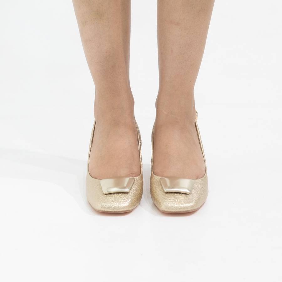 Blaze block 5.5cm heel sling back with sqr trim pumps