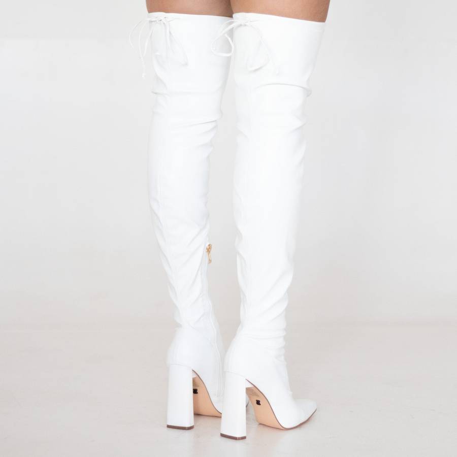 Tomian thigh high pointy high 10.5cm heel boot white